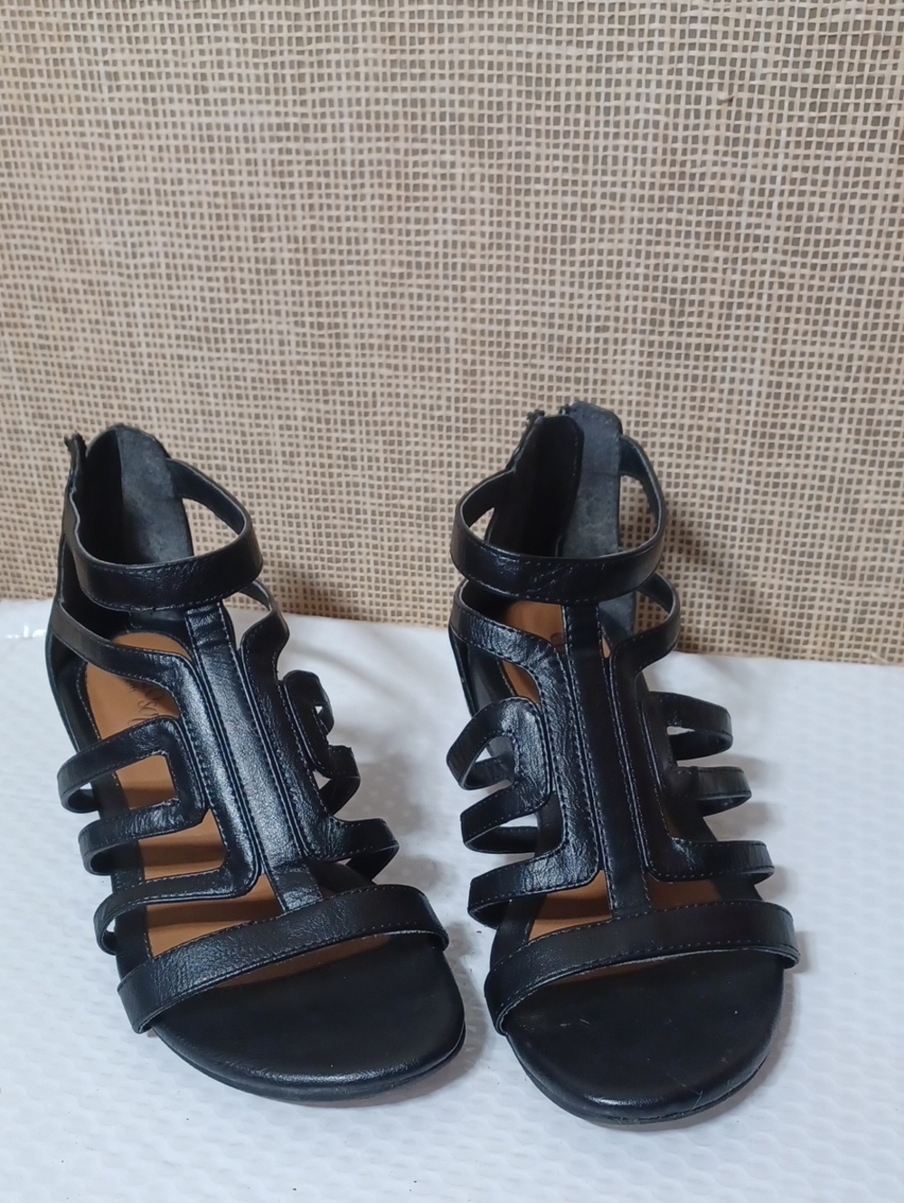 Black Strappy Gladiator Heels with Back Zip